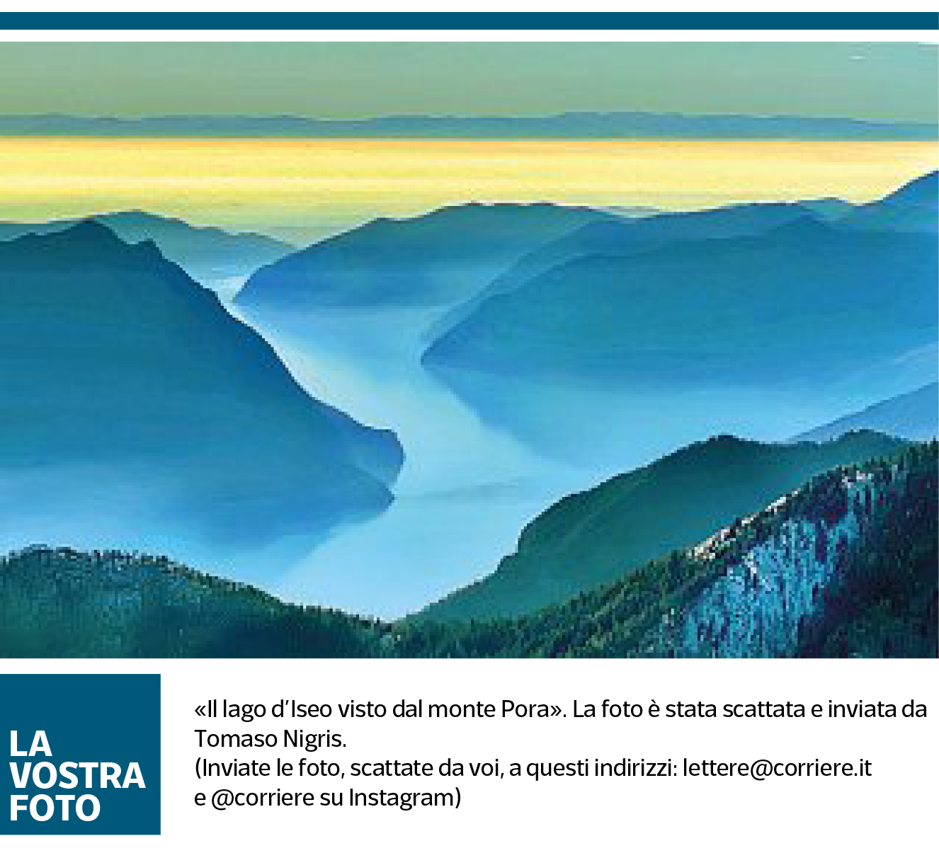 Articolo Corriere Della Sera con fotografia lago d'Iseo di Tomaso Nigris